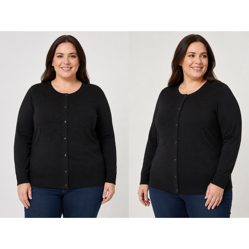 Merona‎ Womens XXL Black Studded Button Front Cardigan Sweater Cotton Blend